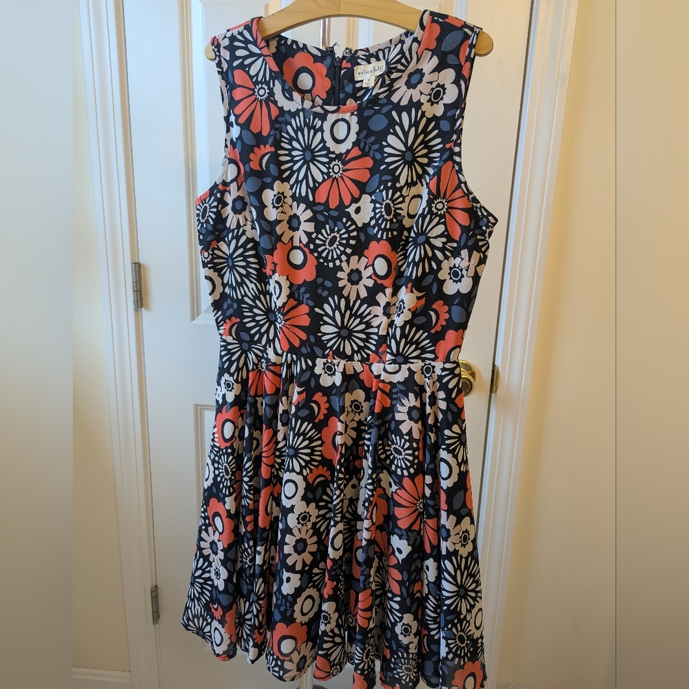 Maison Jules Orange and Black Sleeveless V-neck A-line Dress